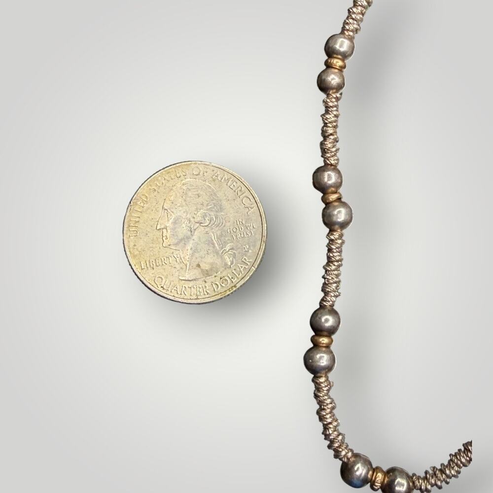 950 Sterling Silver & 14K Gold Beaded Necklace 16 inch, 11.2g - Picture 15 of 15